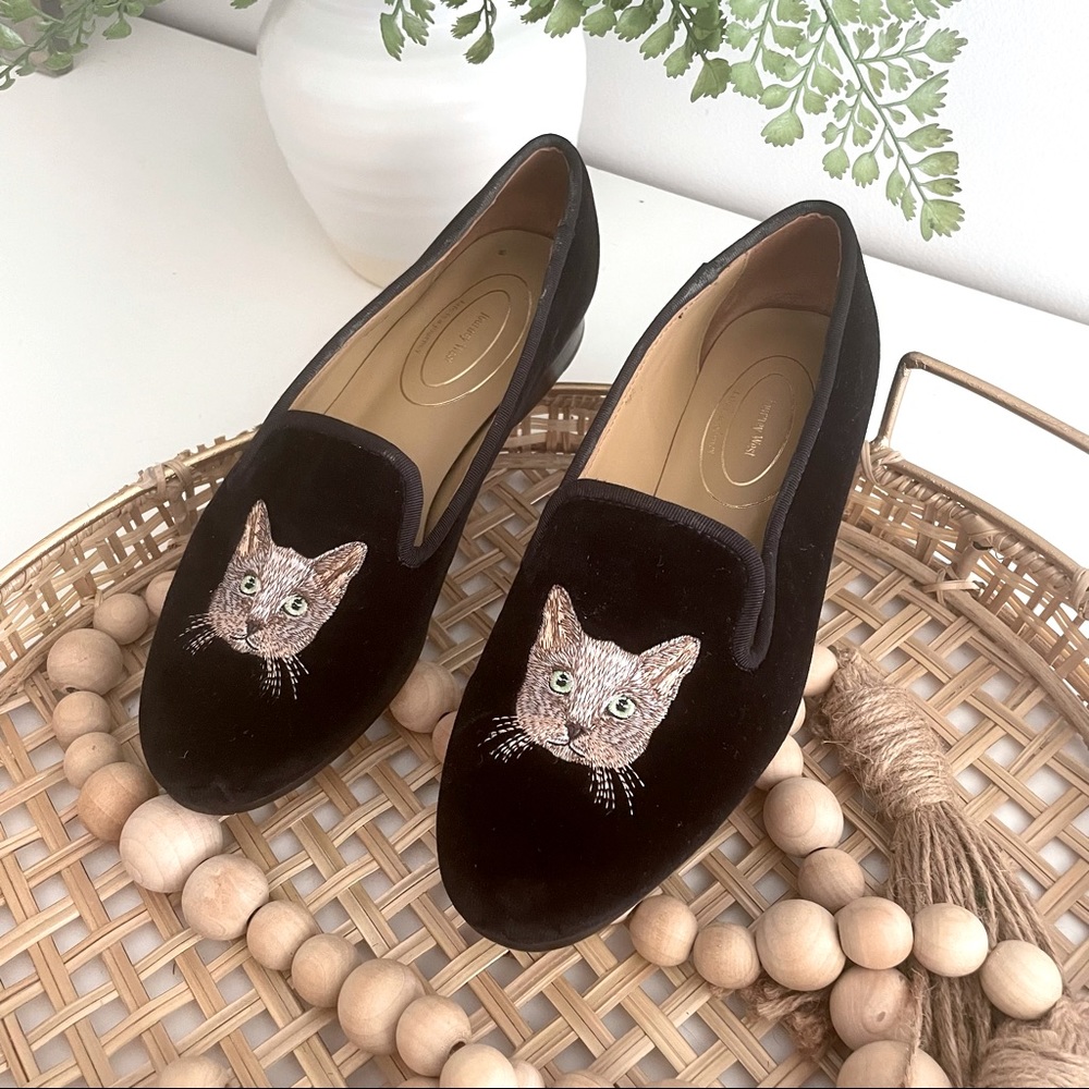 Journey West Women's Velvet Loafer Flat  Embroidery Smoking  Shoes Size 7M